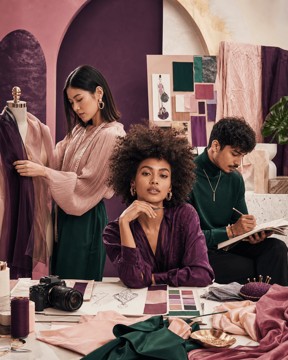 Fashion creators collaborating in a design studio