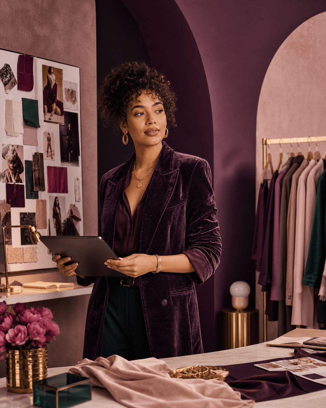 A fashion stylist working in her studio
