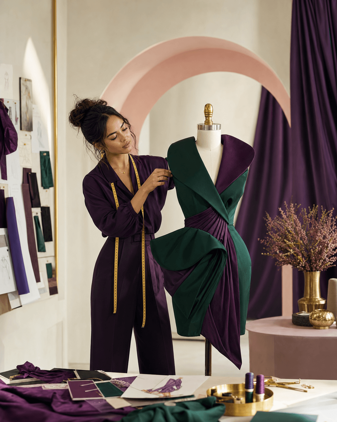 A fashion designer fitting an original garment